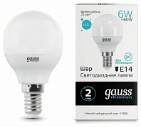 Лампа Gauss LED Elementary Шарик, 6W E14, 4100