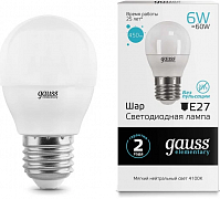 Лампа Gauss LED Elementary Шарик, 6W E27, 4100