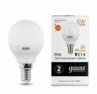 Лампа Gauss LED Elementary Шарик, 6W E14, 3000