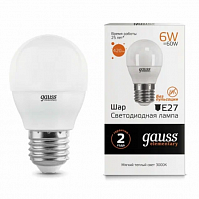 Лампа Gauss LED Elementary Шарик, 6W E27, 3000k