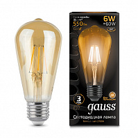 Лампа Gauss LED Filament ST64 золото, 6W E27, 2400