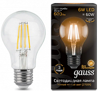 Лампа Gauss LED Filament А60, 6W E27, 2700