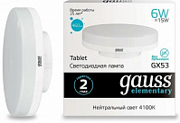 Лампа Gauss LED Elementary GX53  6W, 4100