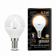 Лампа Gauss LED Globe 6,5W, Е14, 3000