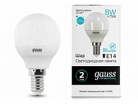 Лампа Gauss LED Elementary Шарик, 8W E14, 4100