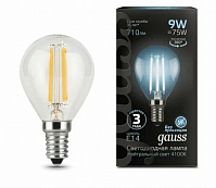 Лампа Gauss LED Filament шарик, 9W E14, 4100